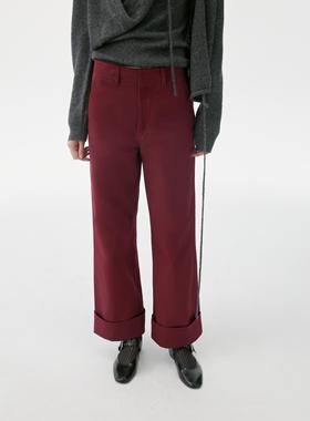 TOATEE 新复古休闲立体斜纹纯棉翻折边直筒长裤