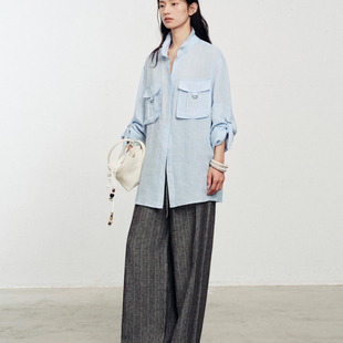 博主同款 工装 TOATEE 自然晕色苎麻挽袖 感衬衫 呼吸雕塑