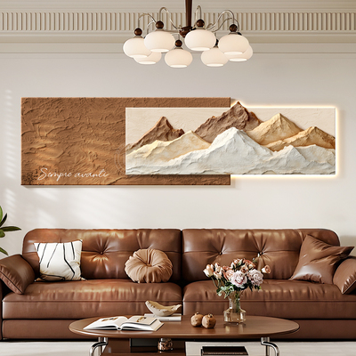 原木奶油风客厅装饰画背有靠山高级感大气沙发背景墙卧室壁画挂画