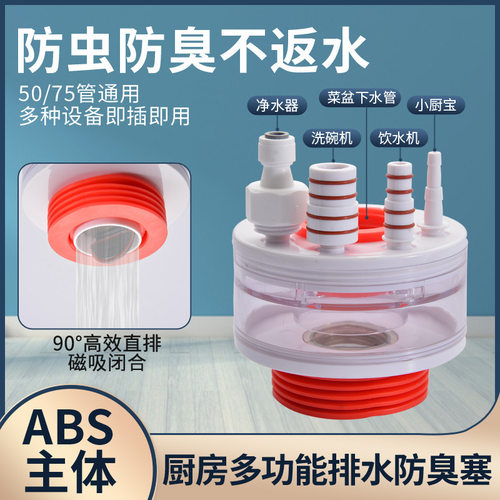 厨房下水三通硅胶防漏防堵密封塞通用型堵臭器管道防臭水槽