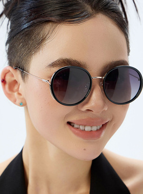 罕见！挑人！模特款！欧美圆框偏光太阳镜女款个性街拍防晒墨镜