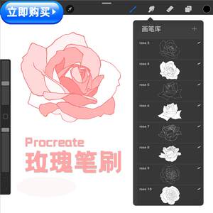 procreate玫瑰花笔刷可商用花卉素材ByebyeShop