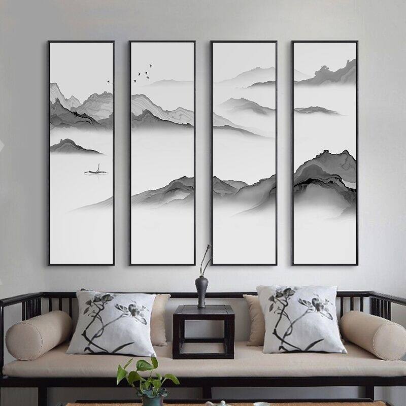 现代简约客厅装饰画水墨画竖版