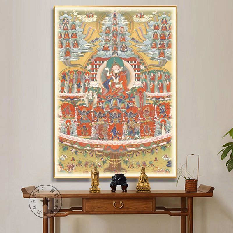 藏族唐卡大圆满皈依境佛像挂画中式LED发光装饰画客厅佛堂中堂画