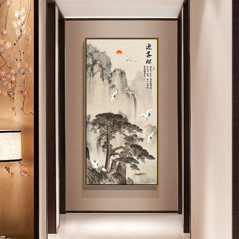 背景画壁画迎客松装饰画风景现代