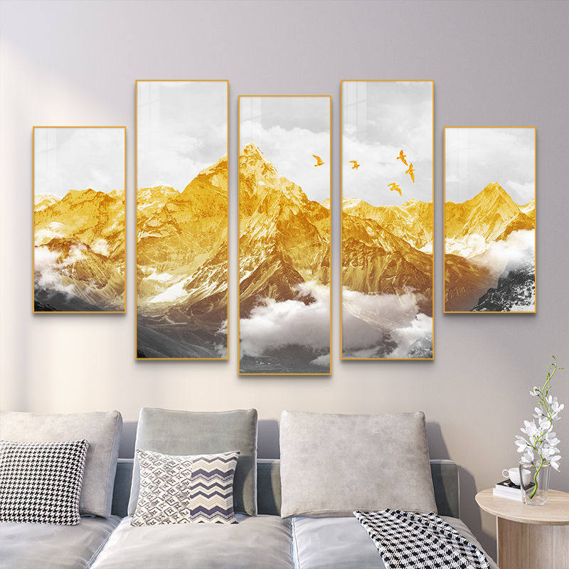 客厅现代简约富士山装饰画五联画