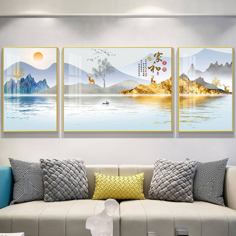 水晶沙发三联画挂画防水装饰画