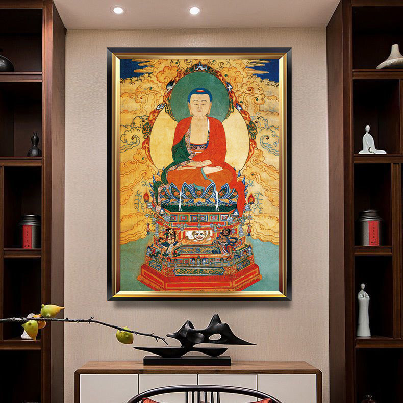 客厅现代唐卡装饰画镇宅招财带框