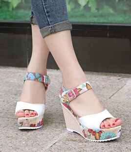 summer 2018 wedge sandals shoes printing sweet Bohemia femal