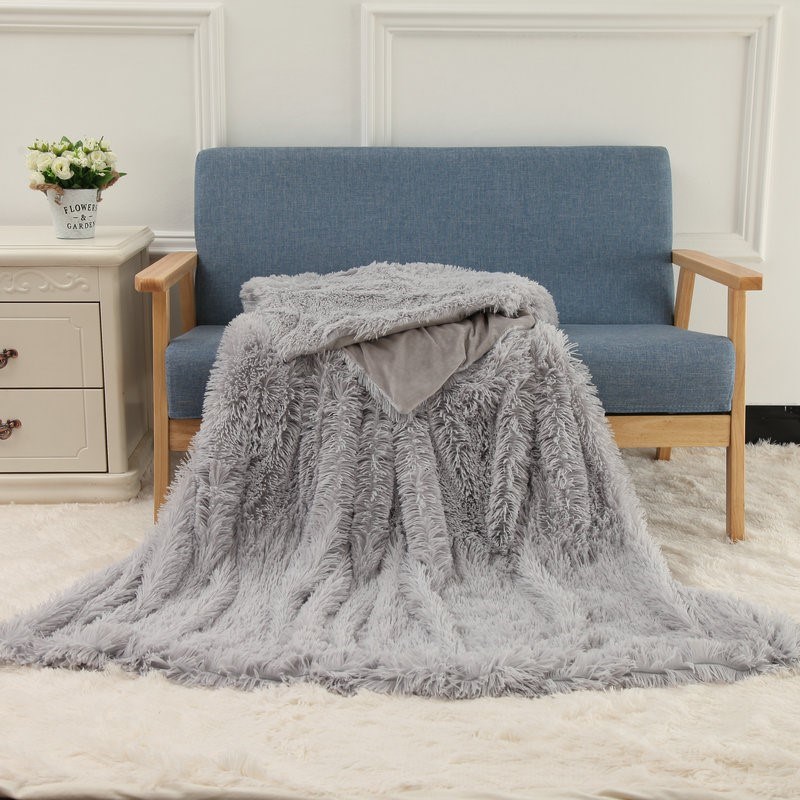 Super Soft Long Shaggy Fuzzy Fur Warm Bed Sofa Throw Blanket-封面