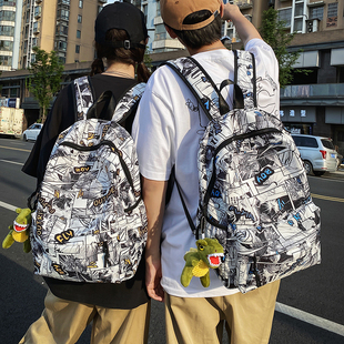 书包男初中生潮酷个性漫画涂鸦大容量双肩包女中学生小众时尚背包