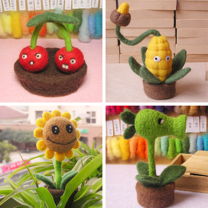 植物僵尸 向日葵樱桃玉米豌豆射手盆栽羊毛毡戳戳乐diy手工材料包