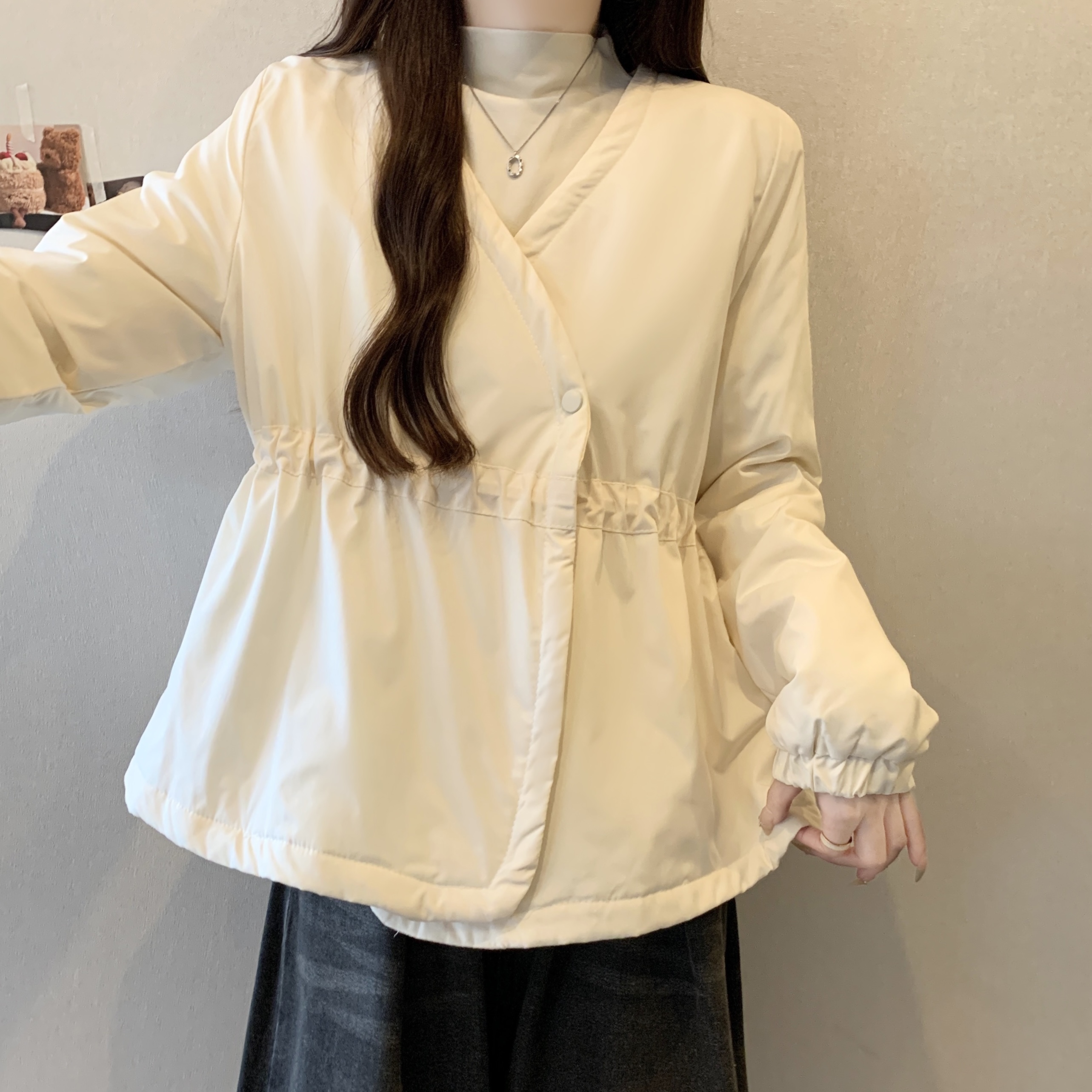 收腰夹棉外套女装2025秋