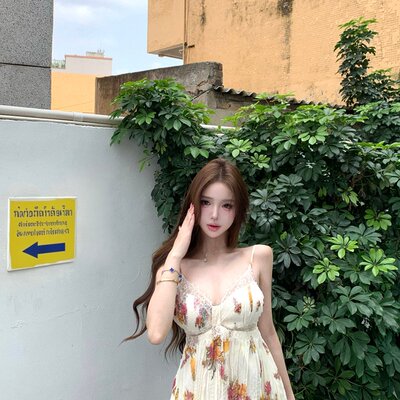 实拍夏季复古性感纯欲V领印花蕾丝吊带上衣连衣裙女