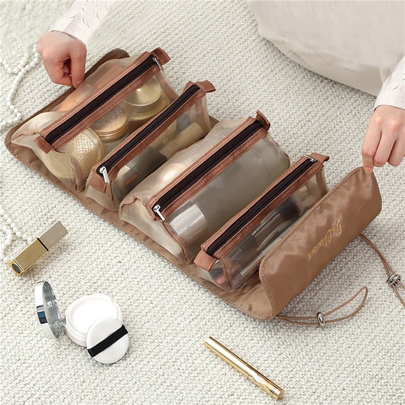 4PCS In 1 Travel Separable Cosmetic Bag Women Mesh Make Up B