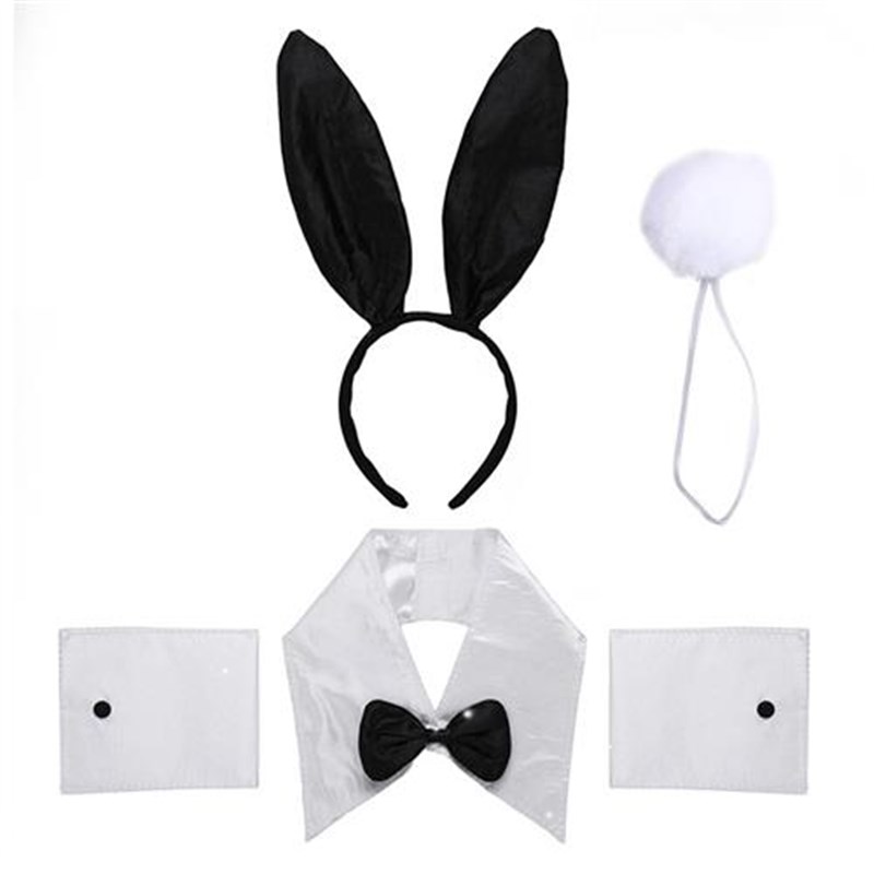 Women Animal Bunny Ears Haiband Collar Bowtie Cuffs Plush Ra