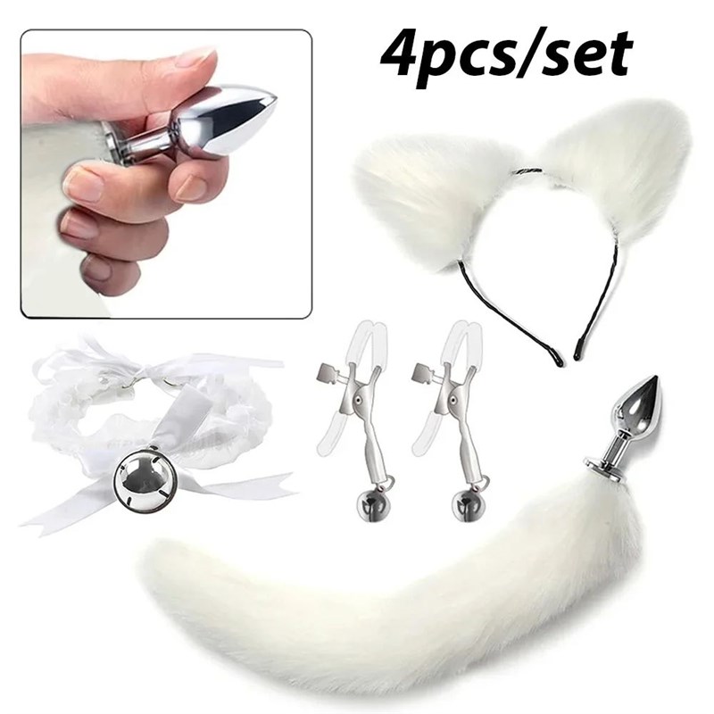 Anal sex toys fox tail butt plug sexy plush cat ear headband