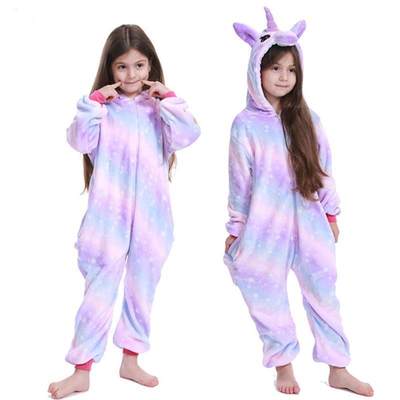 Children Warm Onesie Pijamas Kids Pajamas Set Unicorn Rainbo