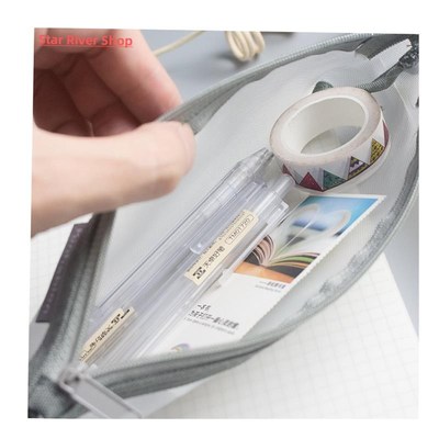 Simple Transparent Mesh Pencil Case Office Student Pencil Ca