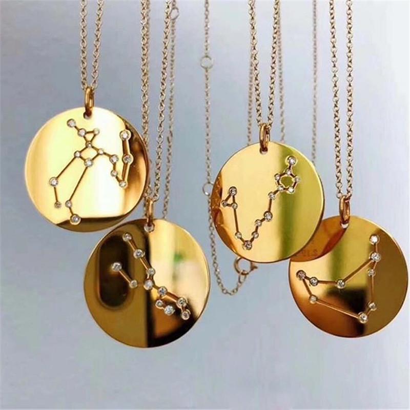 Minimalism 12 Zodiac Constellation Charm Necklaces Gold Colo