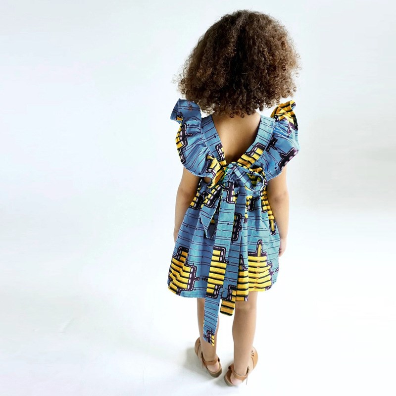 African kid clothes欧美女童非洲波西米亚风格飞飞袖连衣裙童装