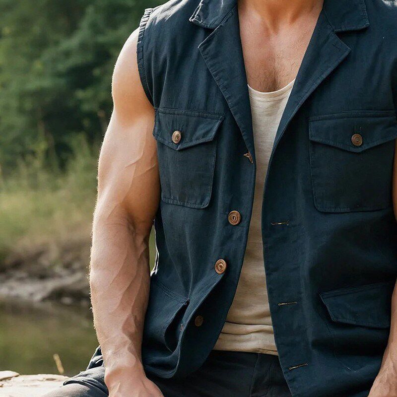 Mens vest jacket top 无袖马甲外套纯色休闲坎肩洗水背心男上衣
