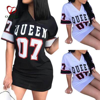 T Shirt Dress Women Short Dress Hip Hop Queen Printed Long T