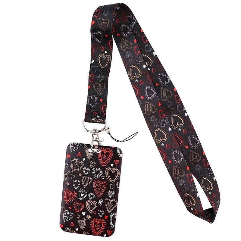 Love Heart Series Colorful Lanyards ID Badge Holder Keychain