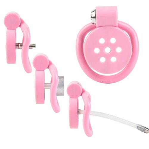 Pink Male Penis Chastity Cage Set Small Bird Chastity Cage