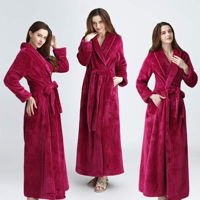 Women Men Long Bath robe Winter Thick Dressing Gown Bride