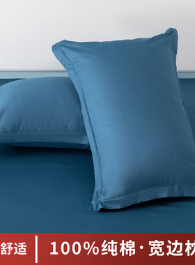 A类纯棉单人枕头套48x74cm家用大号信封式纯色灰色枕套一对2只装