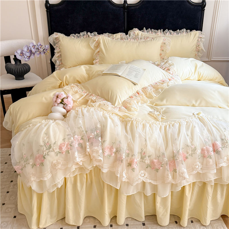 法式浪漫水洗棉四件套复古风床上韩版公主风床单被套三件套四季款