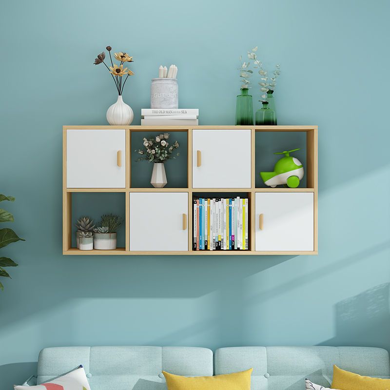 墙上置物架实木书架儿童壁挂式吊柜书柜墙面收纳壁柜客厅卧室格坤