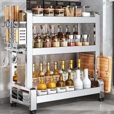 304不锈钢厨房调料品置物架多功能筷子刀架盐调味罐收纳盒调料架