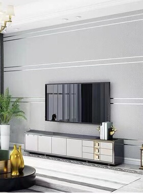 3D立体银灰色条纹无纺布墙纸客厅卧室办公室简约鹿皮绒壁纸现E18