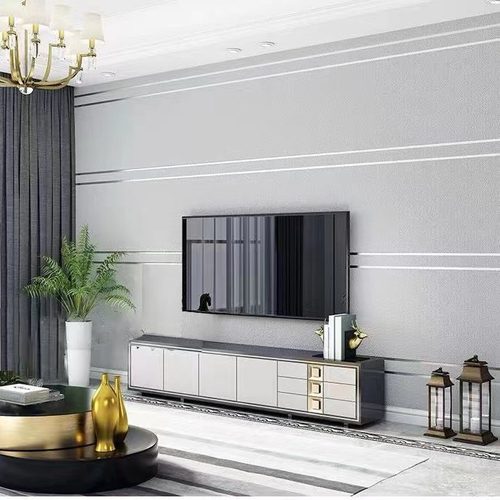 3D立体银灰色条纹无纺布墙纸客厅卧室办公室简约鹿皮绒壁纸现E18