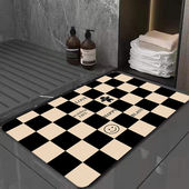 浴室地垫网红棋盘格卫生间进门硅藻泥地垫吸水脚垫洗手间垫子