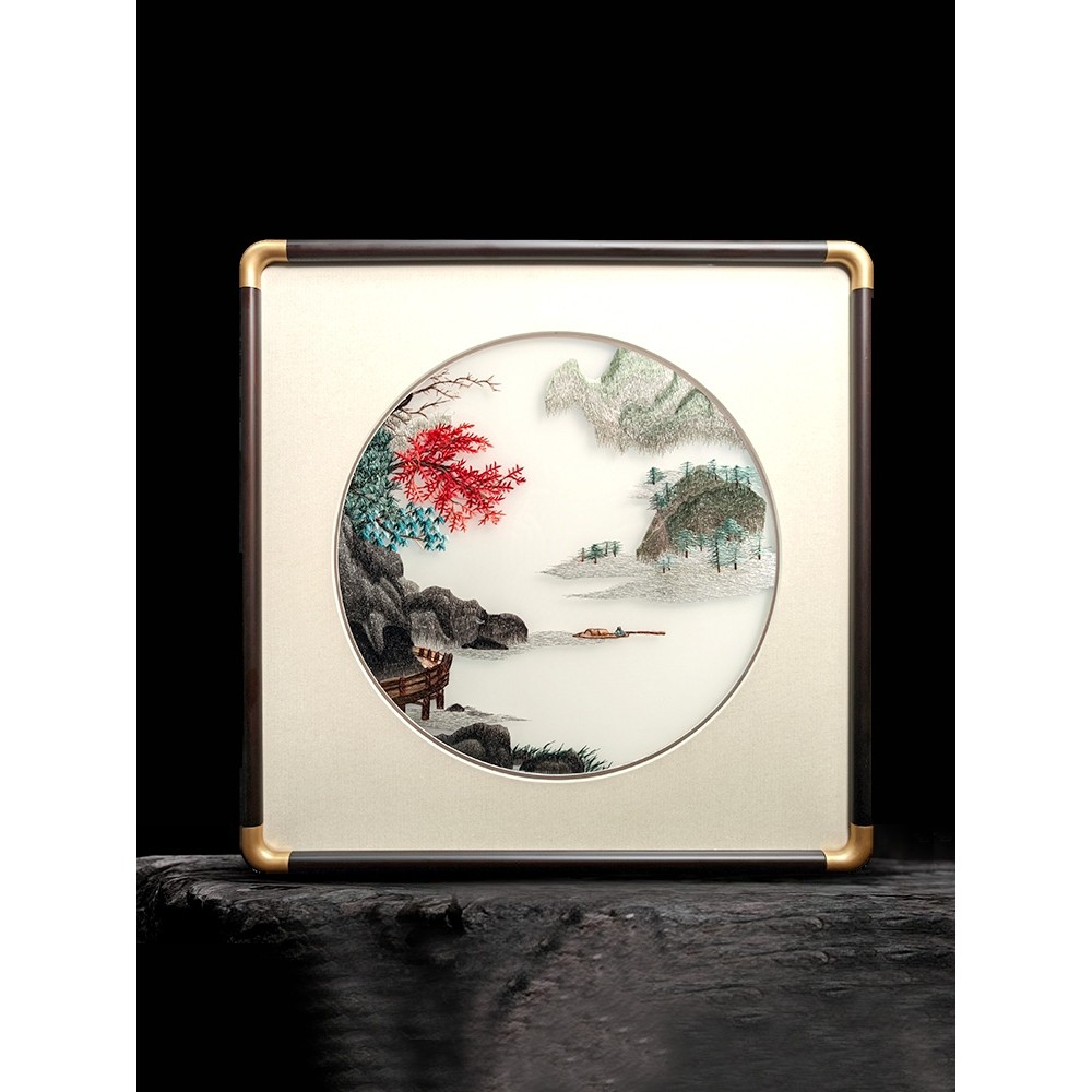 苏绣挂画新中式客厅玄关壁画成品山水花鸟手工刺绣装饰画