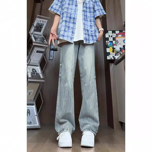 Timpeake复古蓝牛仔裤男美式高街vibe直筒微喇裤潮牌痞帅TG43