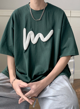 Tim Peake美式短袖绿色t恤潮流百搭宽松体恤半袖上衣B622