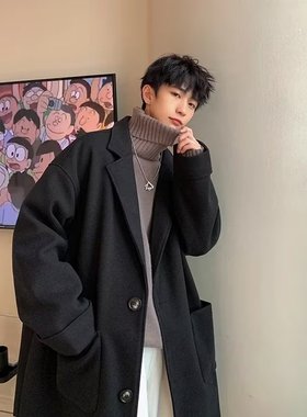 Timpeake毛呢大衣男中长款冬季高级感高街黑色呢子风衣M29