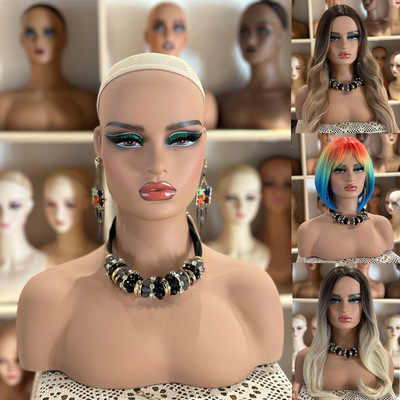 双肩模特头工厂新款化妆半身头模PVC mannequin head假发支架