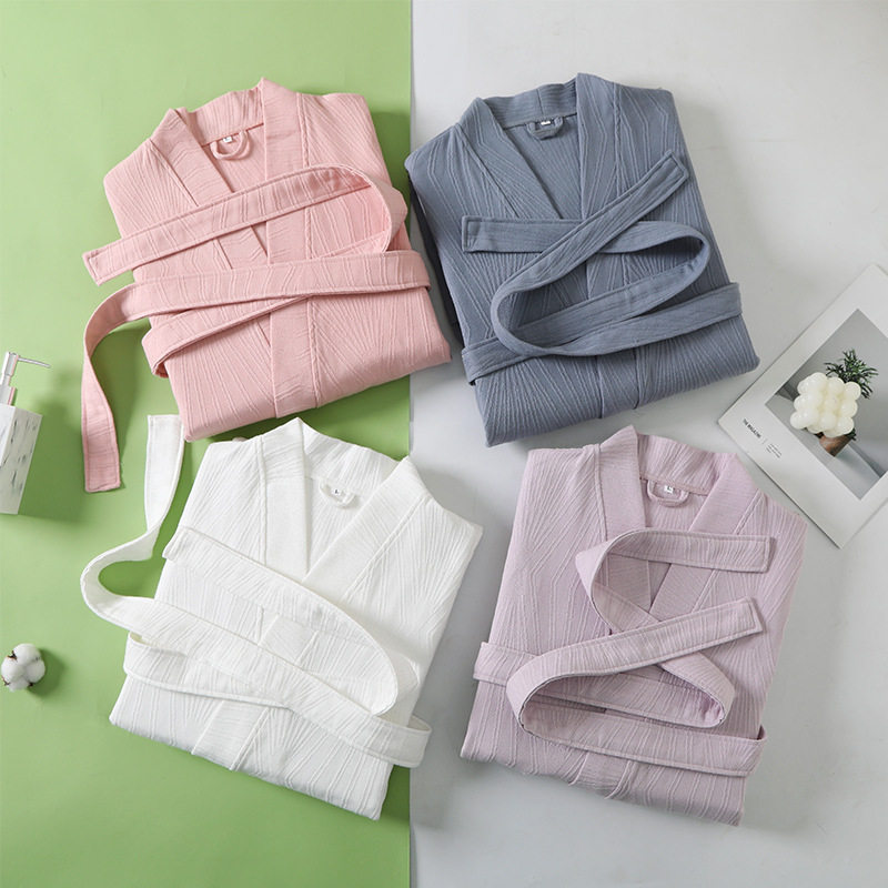 纯棉浴袍春夏薄款双层纱布浴衣男女士睡衣吸水速干家居服2024