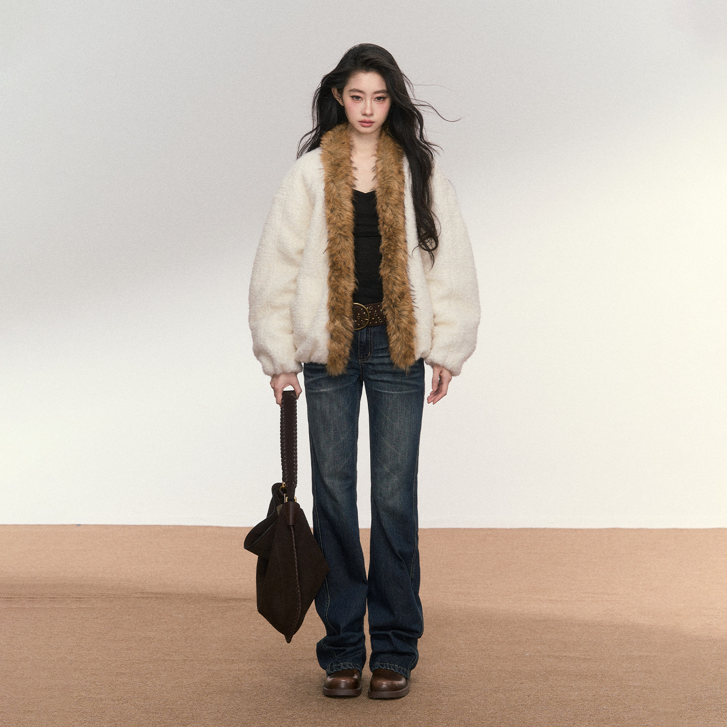 PUNCH 25AW毛领50羊毛棉服外套毛呢保暖廓形开衫