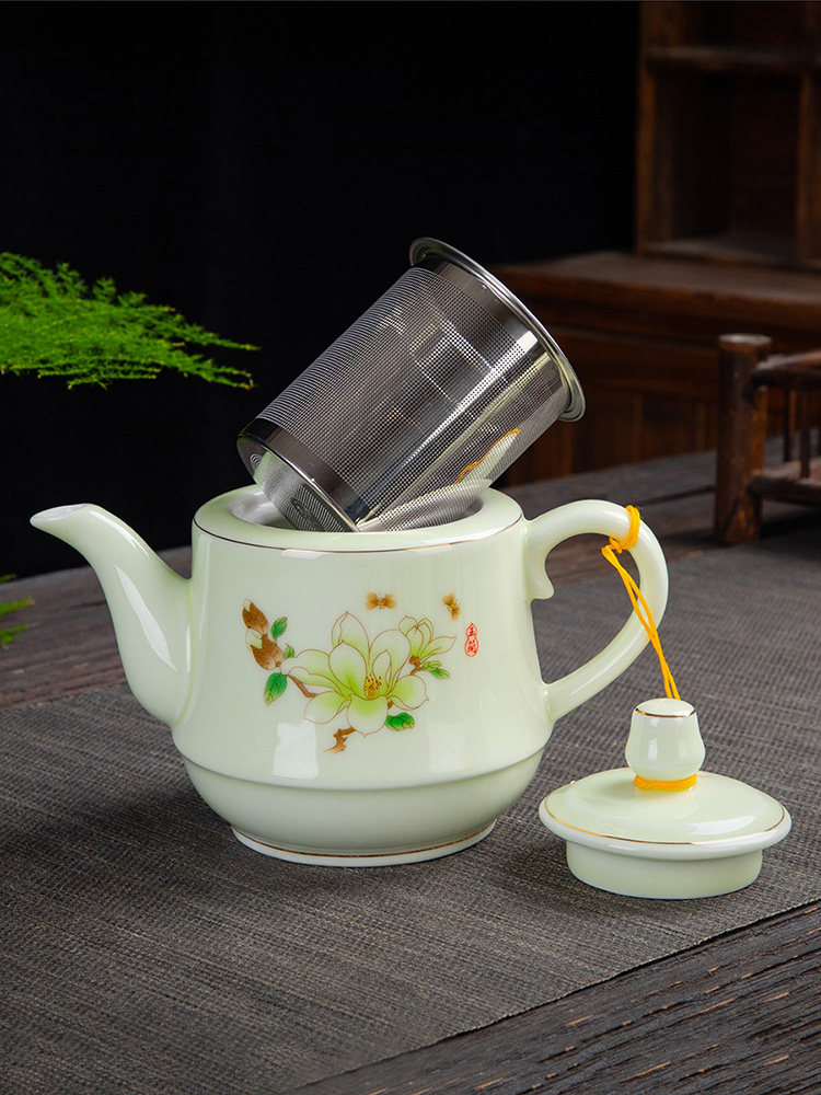 陶瓷过滤茶壶单壶大容量功夫茶具与不锈钢网茶杯套装家用茶具