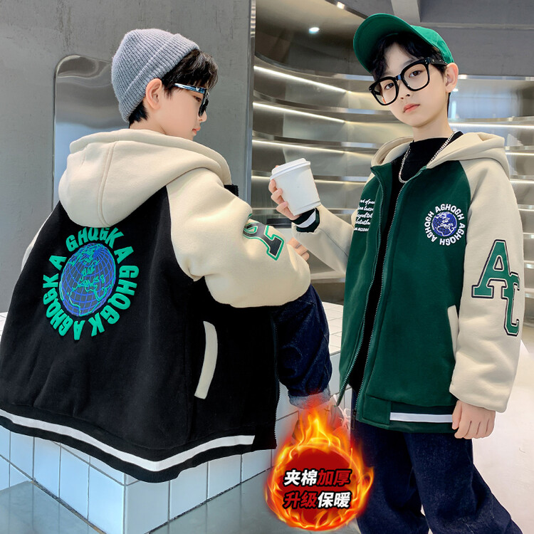 男童加厚连帽棒球服童装童装