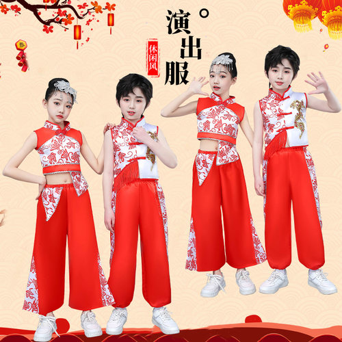 打鼓服表演服印花中国风儿童
