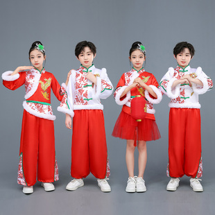 儿童安塞腰鼓服装陕北风陕西民歌演出服中小学秧歌舞龙打鼓表演服