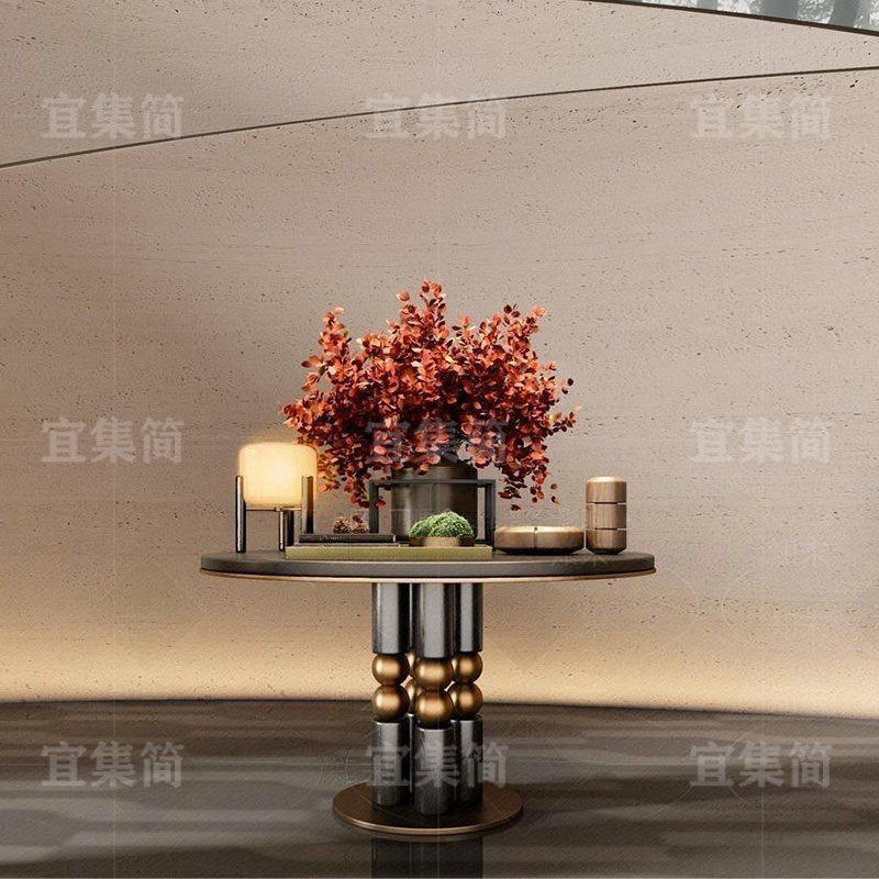花艺玄关桌轻奢实木圆桌子装饰摆玄关台