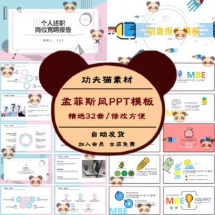 32套时尚创意孟菲斯几何图形风毕业答辩工作总结汇报PPT模板素材